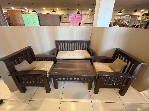 Handmade 5-Piece Wooden Furniture Set – Coffee Table, Chairs & Sofa – Kohinoor Handicraft